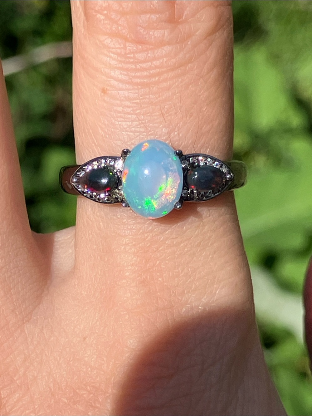 Ethiopian White Opal Black Opal Ring Size 9